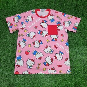 Hello-Kitty AOP Sanrio Shirt Womens Large 22x28 Pink Baggy Pocket Tee